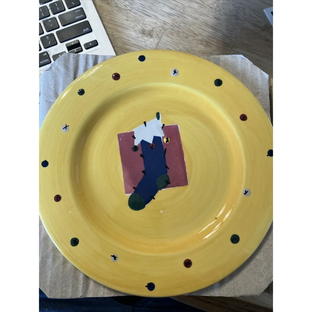 Make the‎ Season Bright 4 Hand Painted Salad/Dessert Plates Mitten tree Snowman